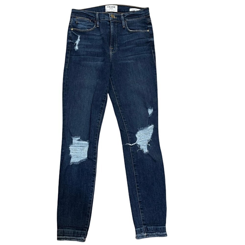 Frame Denim Le High Skinny Raw Jeans Medium Wash Size 27